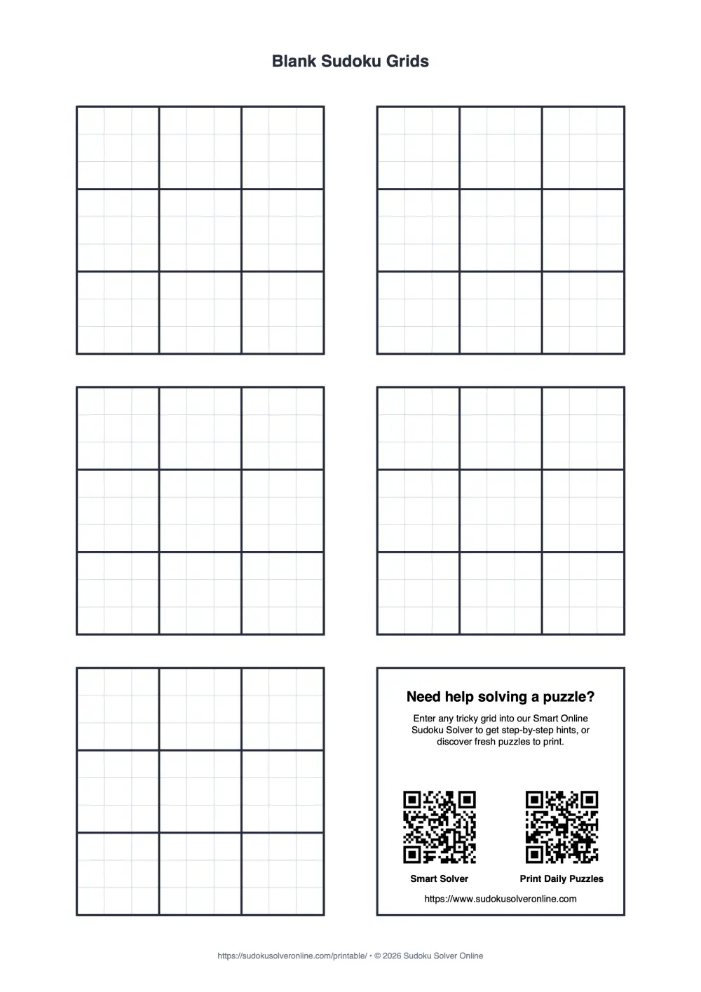 Full-page preview of the printable blank Sudoku grids template
