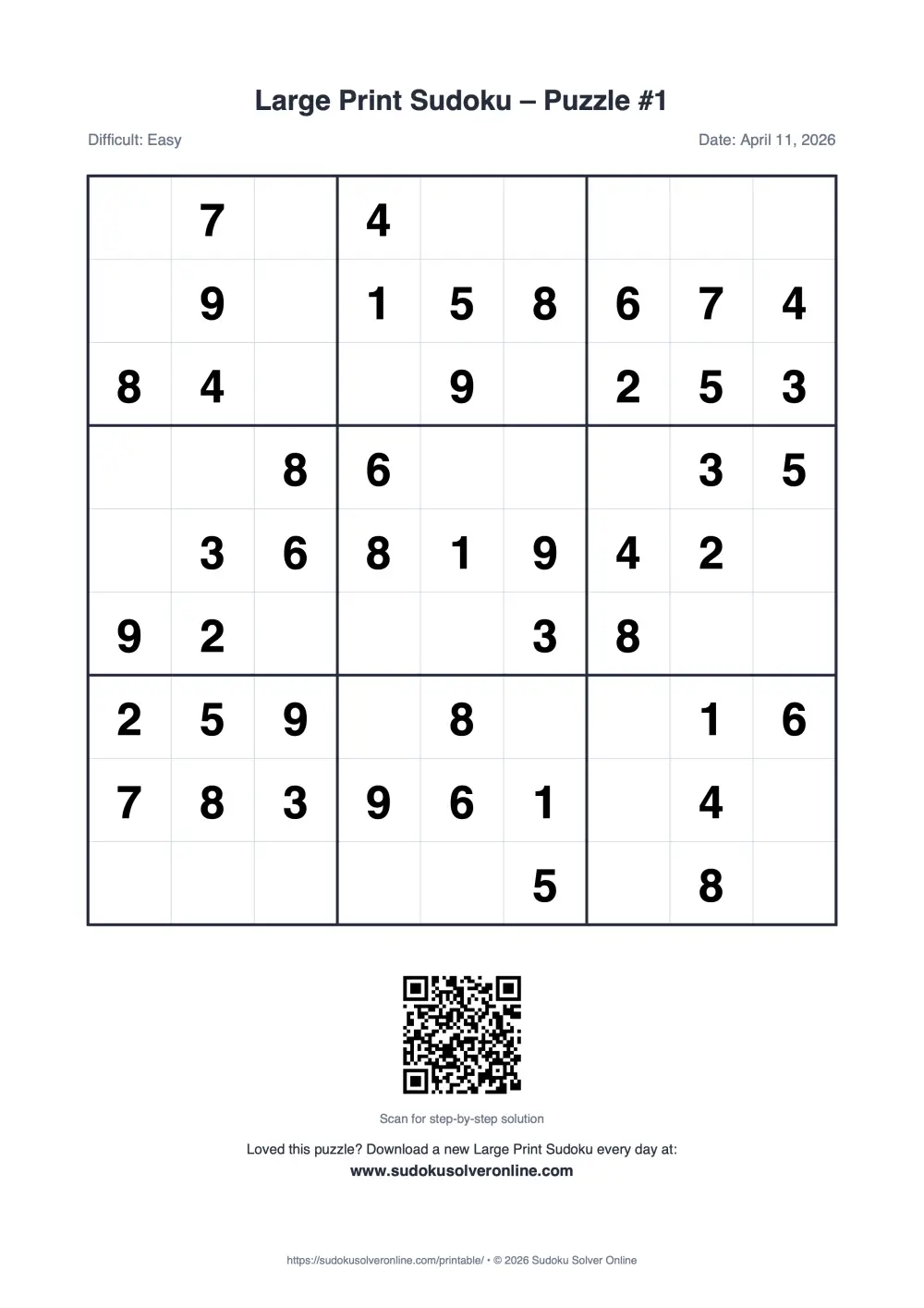 Aperçu du Sudoku en gros caractères