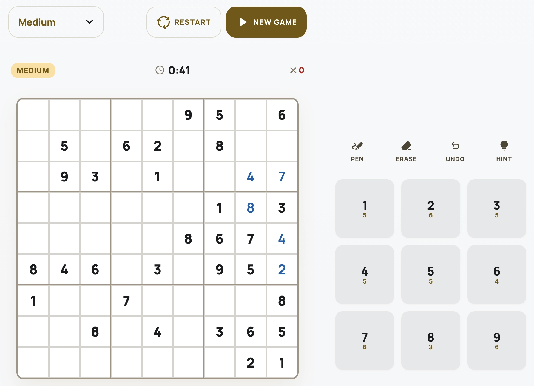 Sudoku Game Interface