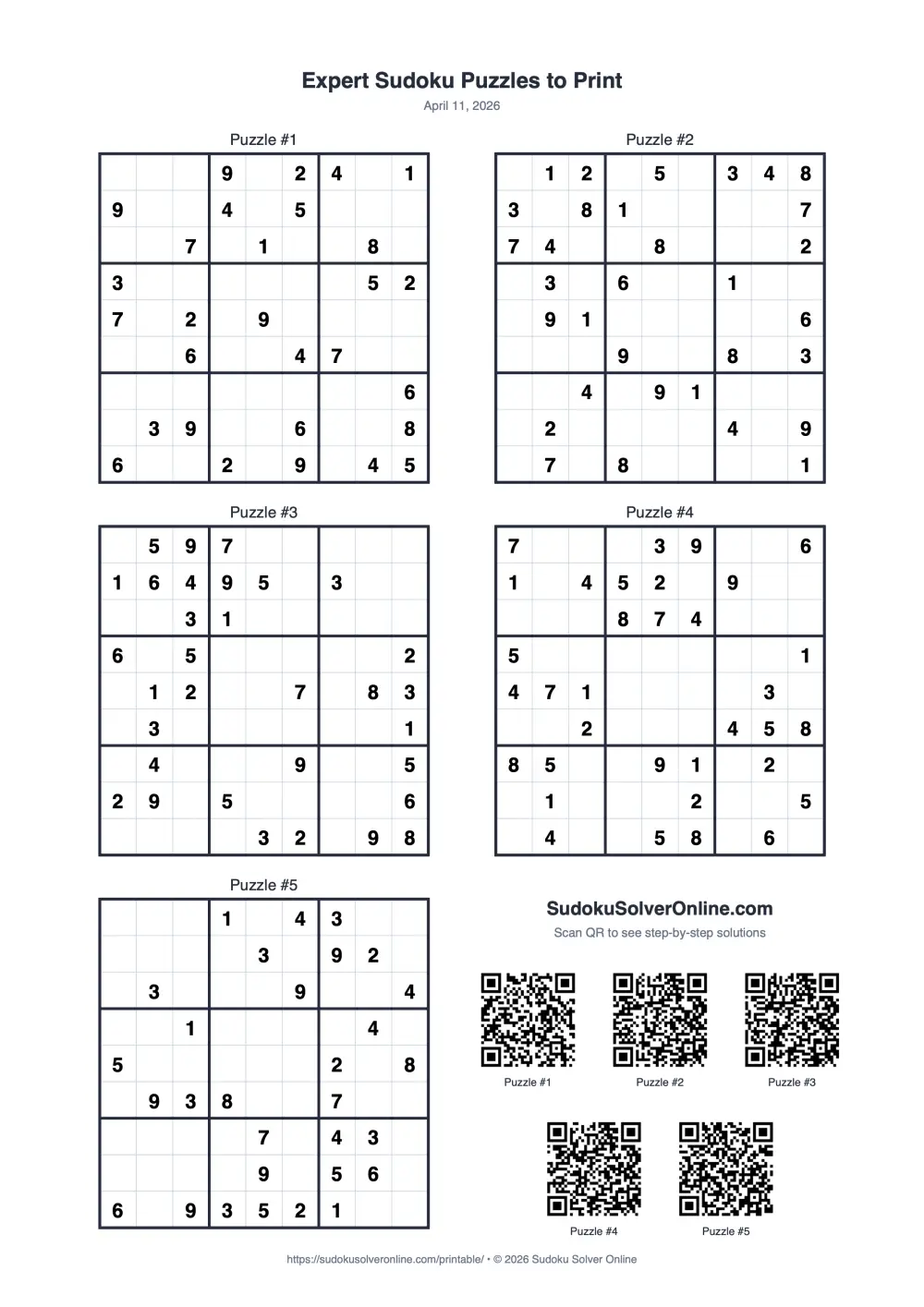 Expert Printable Sudoku Preview