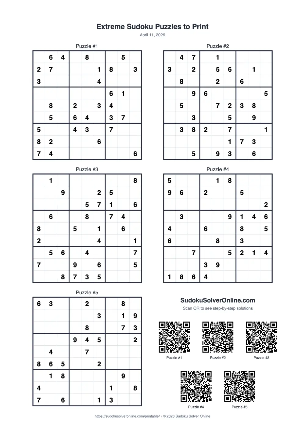 Extreme Printable Sudoku Preview