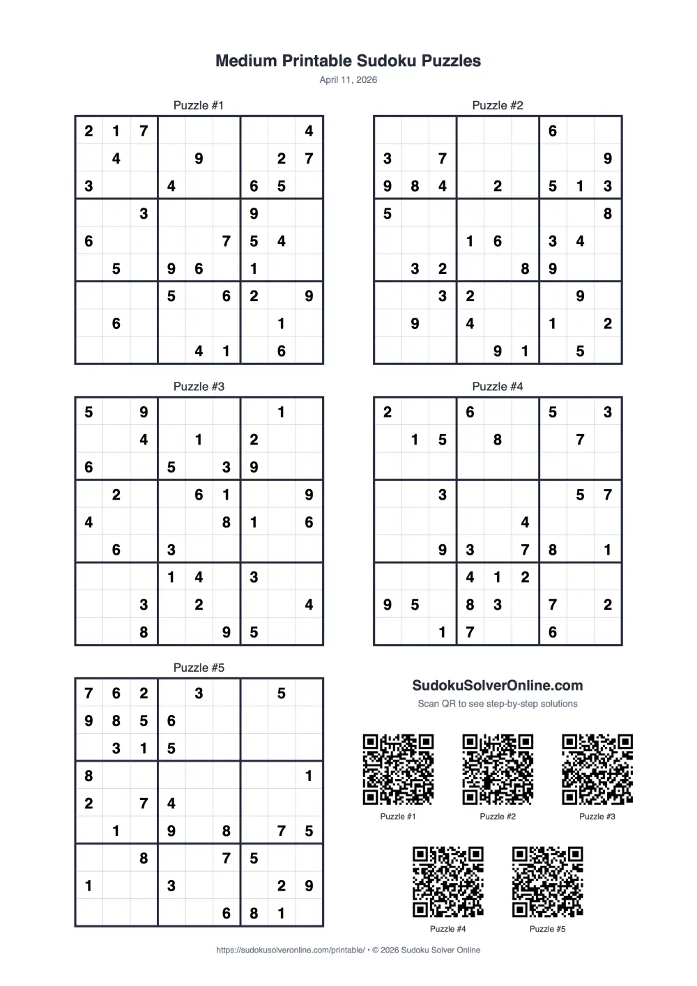 Medium Printable Sudoku Preview